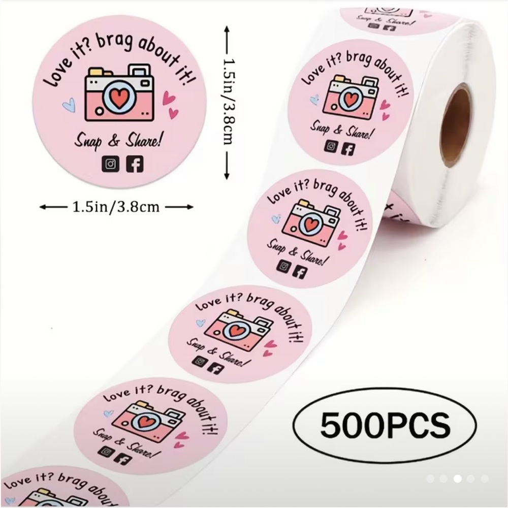 Retro camera Thank You Stickers Roll - 500 Multicolor NEW 1.5 inch - Picture 5 of 5